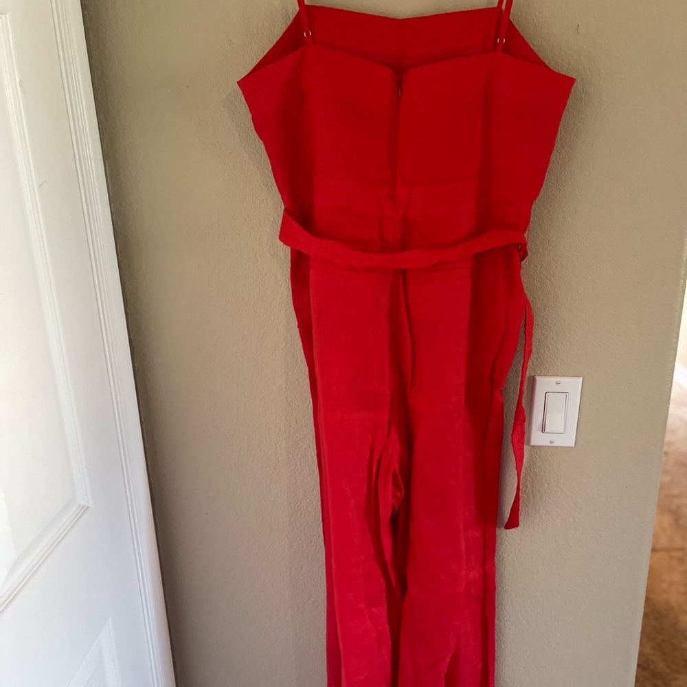 Cropped Red Jumpsuit with Belt - Picture 3 of 8